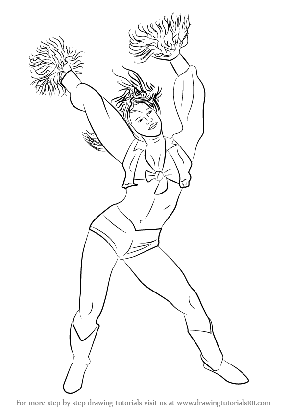 596x843 Learn How To Draw A Cheerleader (Girls) Step By Step Drawing