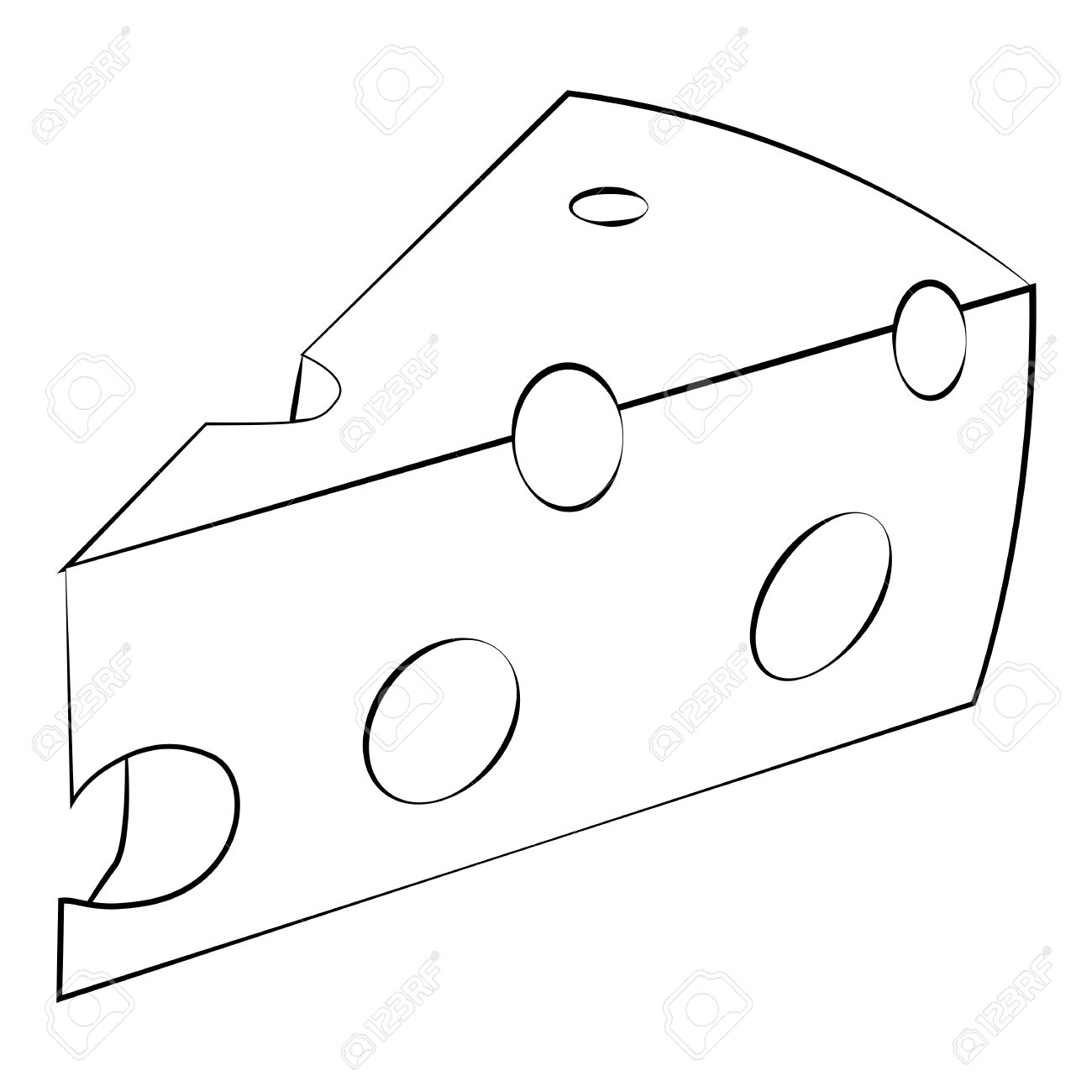 1300x1300 Black Outline Vector Cheese On White Background. Royalty Free