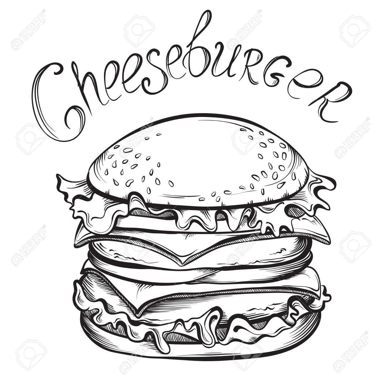 1300x1300 Hand Drawn Illustration Of Cheeseburger. Sketch Vector