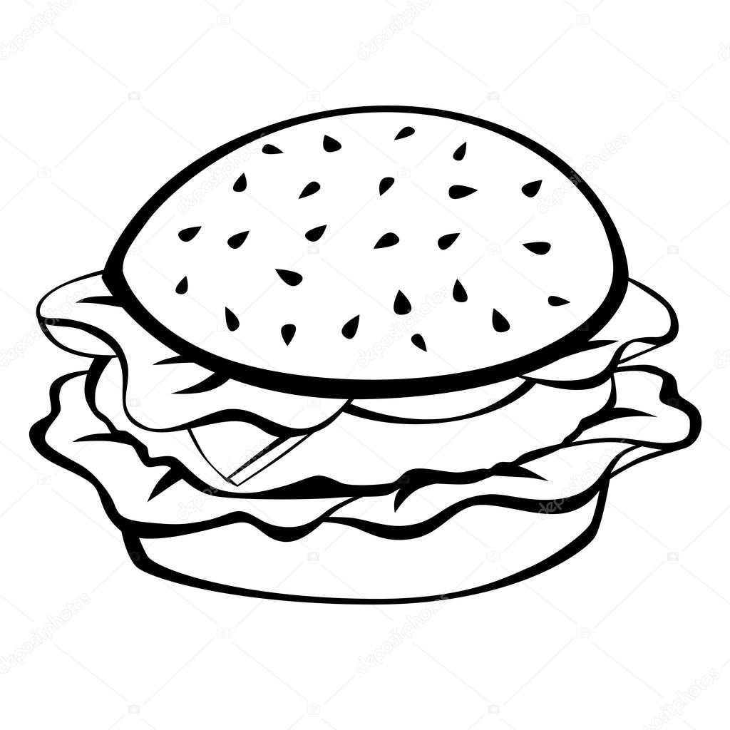 1024x1024 Black White Hamburger Food Isolated Illustration Vector Stock