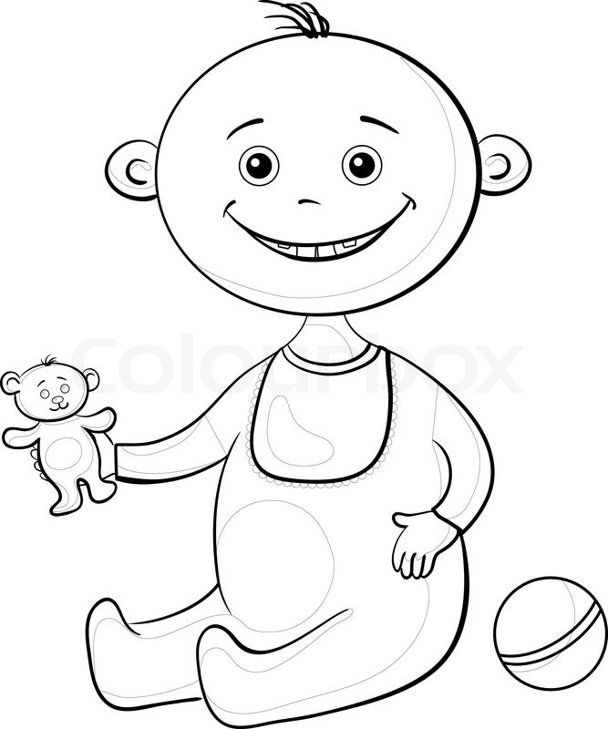 667x800 Baby With A Toys, Outline Stock Vector Colourbox