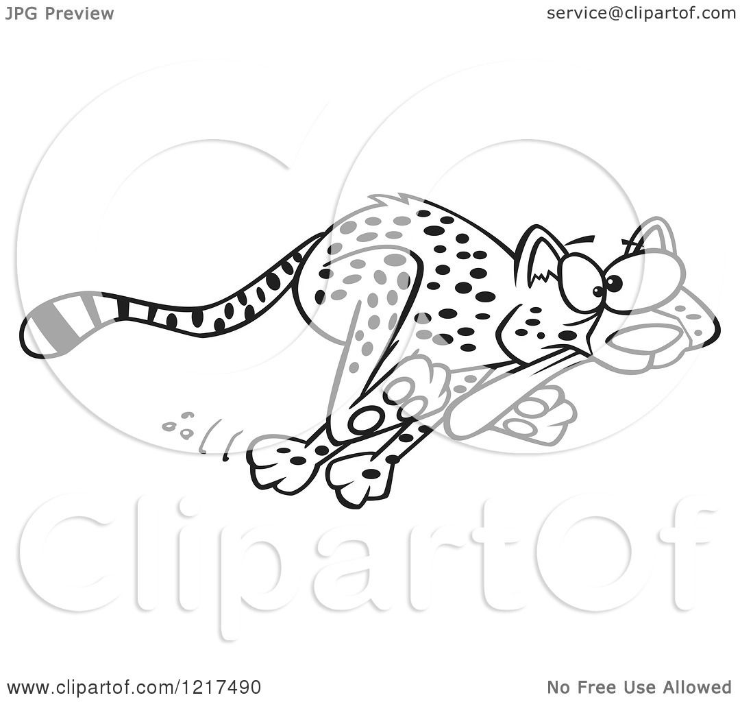 1080x1024 Clipart Of An Outlined Cartoon Cheetah Running With Its Tongue