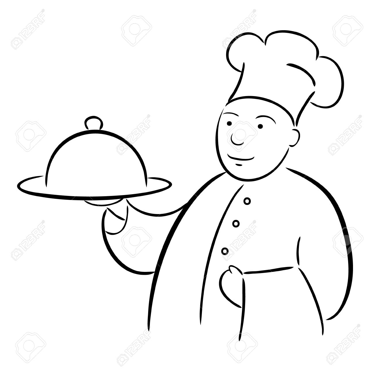 1300x1300 Chef Cook With Tray Calligraphy Drawing Royalty Free Cliparts