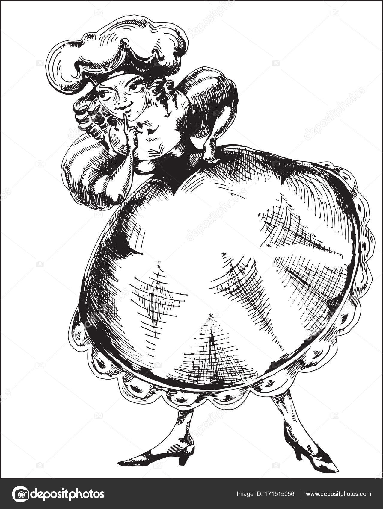 1278x1700 Female Personage In Columbine Costume Line Drawing Stock Vector