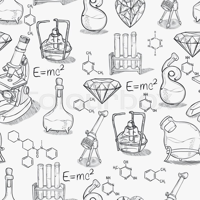 800x800 Hand Drawn Science Vintage Chemistry Lab Sketch Seamless Pattern