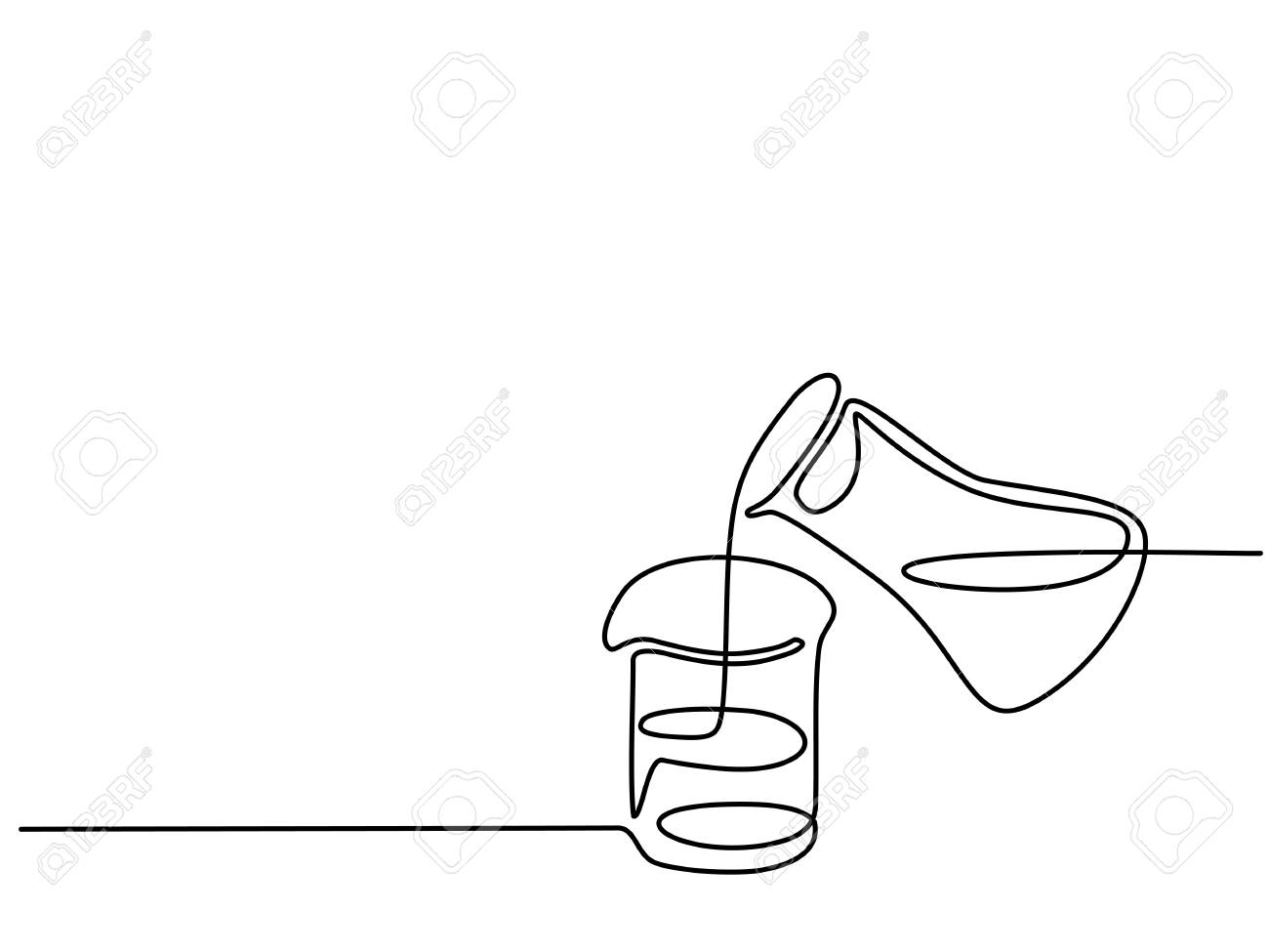 1300x975 Continuous Line Drawing. Chemical Lab Retorts With Liquid. Vector