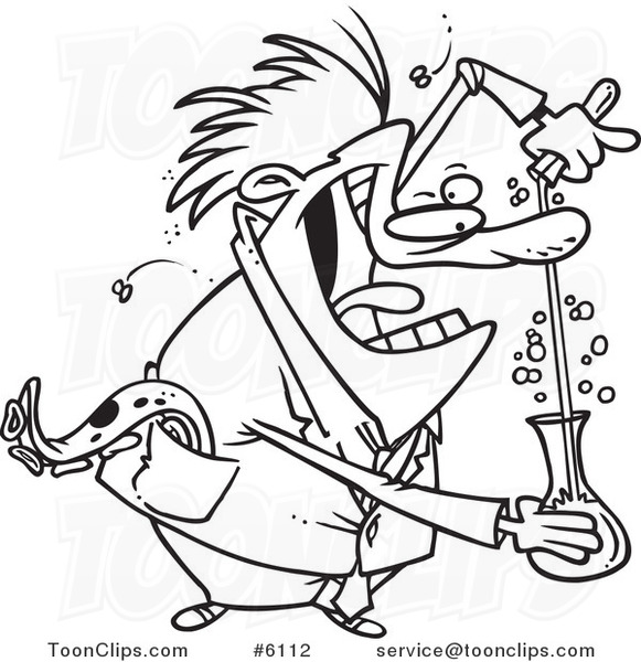 581x600 Cartoon Black And White Line Drawing Of A Mad Scientist Mixing