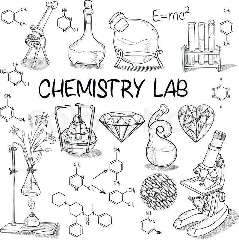 798x800 Hand Drawn Science Vintage Chemistry Lab Sketch Set Vector