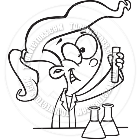 460x460 Cartoon Girl Performing A Chemistry Experiment (Black Amp White Line