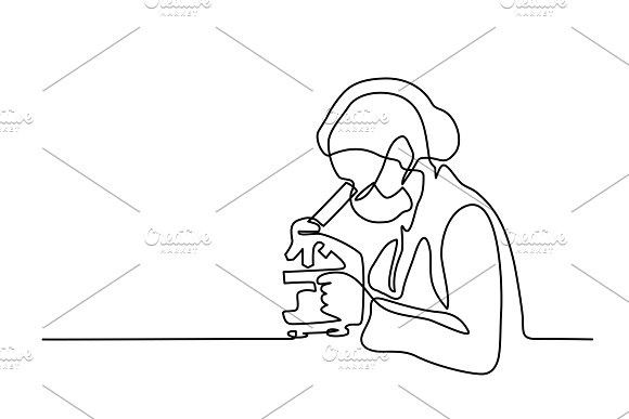580x387 Scientist Woman Looking Through Microscope Doctor Drawing
