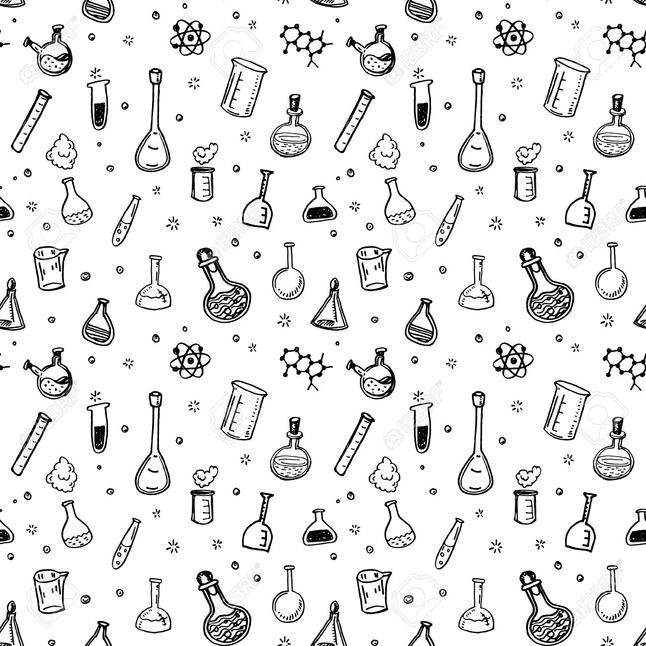 1300x1300 Hand Drawn Chemistry Seamless Pattern. Science Background. Royalty