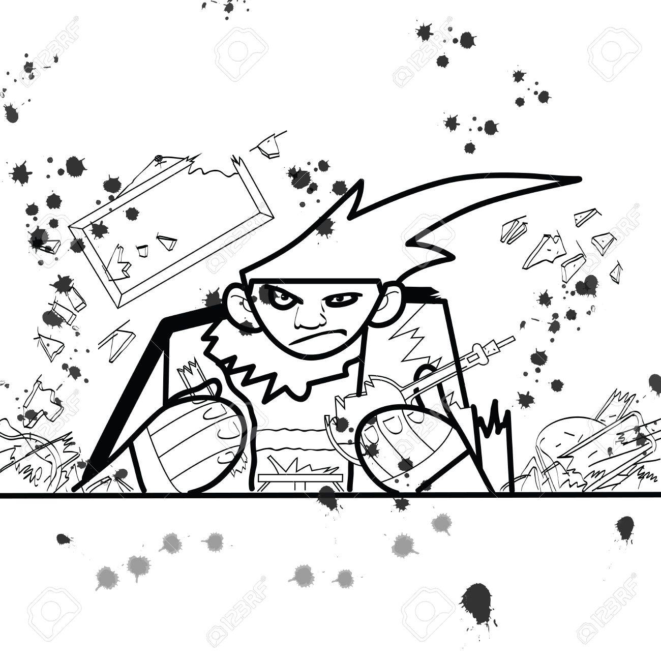 1300x1300 Explosion In Chemistry Class Line Art Caricature. A Failed