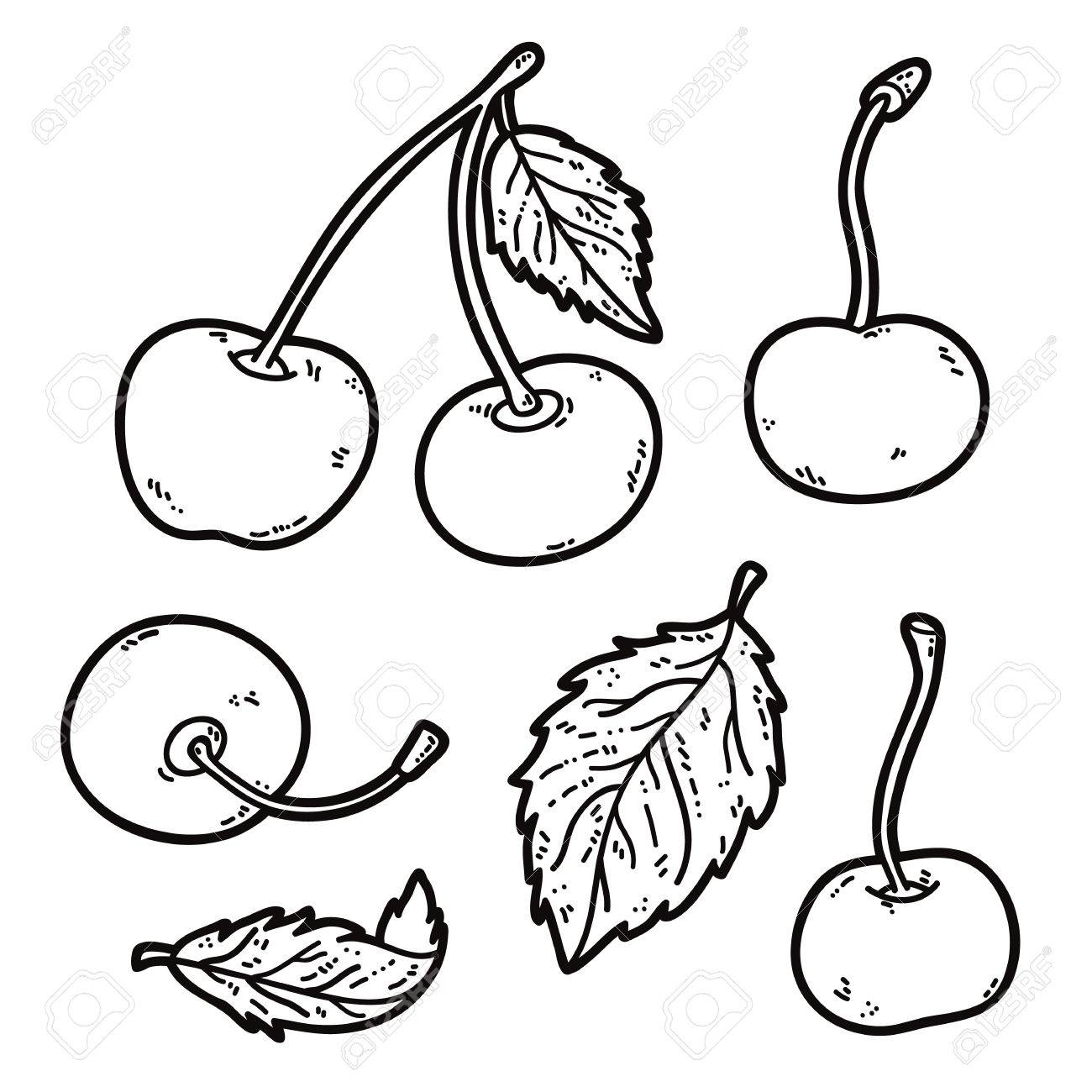 1300x1300 Cute Cherries. Vector Set Of Cute Hand Drawn Outlines Cherry
