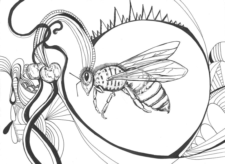 900x657 Bees Love Cherries Drawing By Kimisha Turner