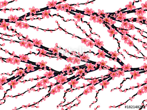 500x375 Seamless Pattern With Japanese Cherry Flowers. Vintage Vector