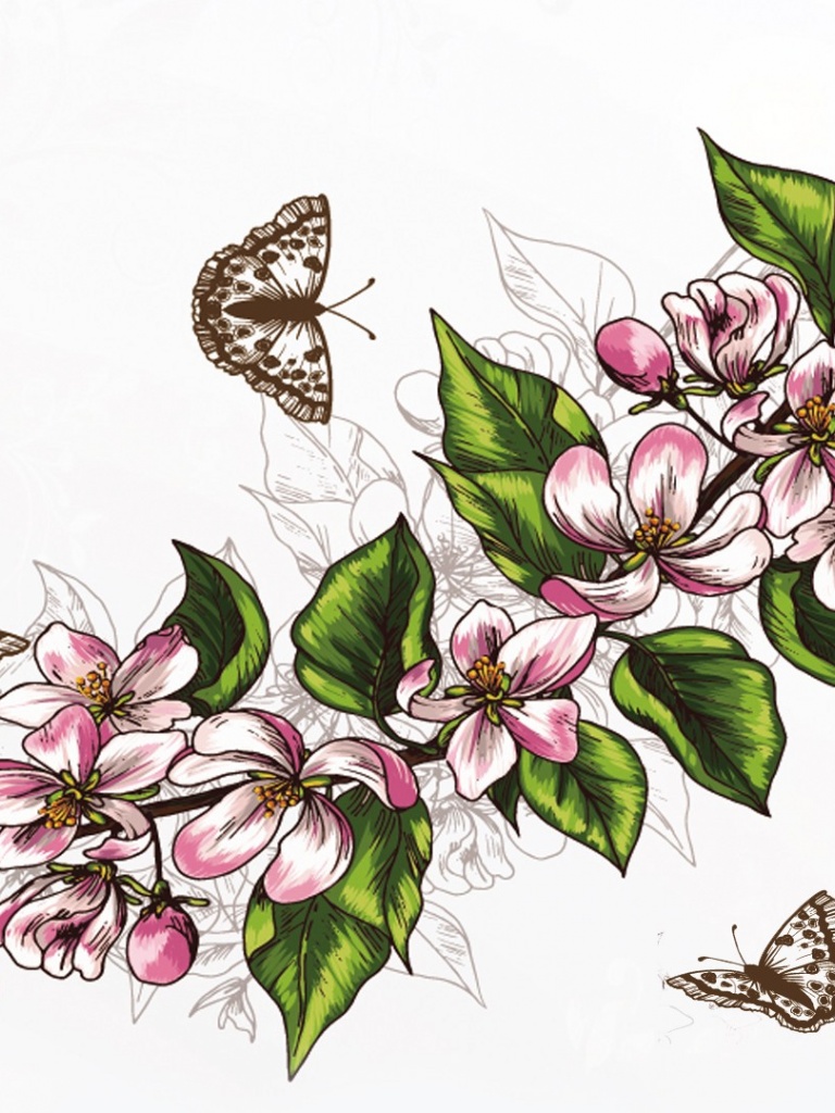 768x1024 768x1024 Cherry Blossoms Amp Butterflies Ipad Wallpaper