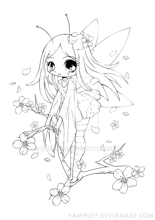 600x849 Cherry Blossom Fairy Lineart Commish By Yampuff