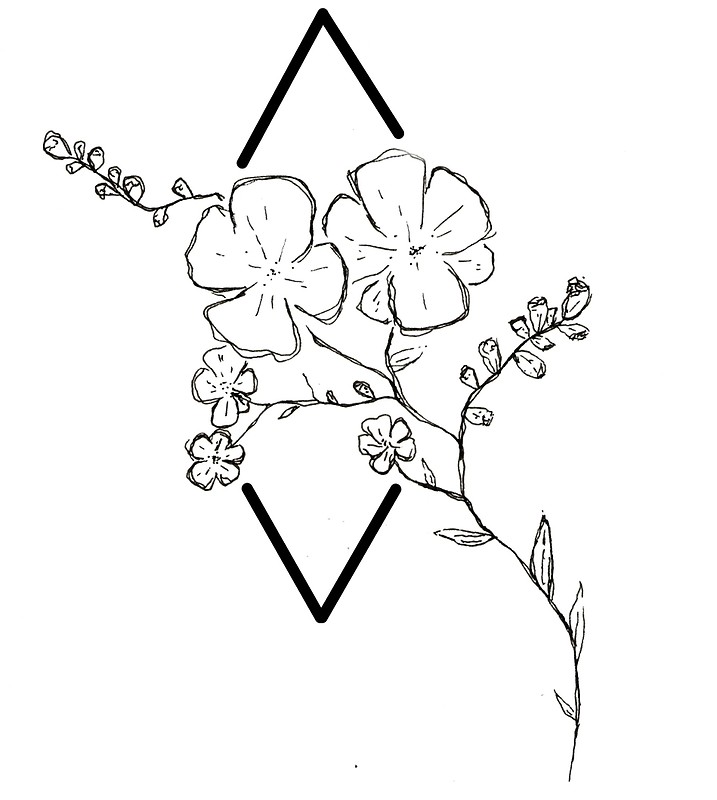 717x800 Geometric Cherry Blossom Black And White Posters By