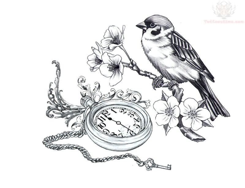 800x614 Collection Of Cherub On Gears Clock And Rose Tattoos