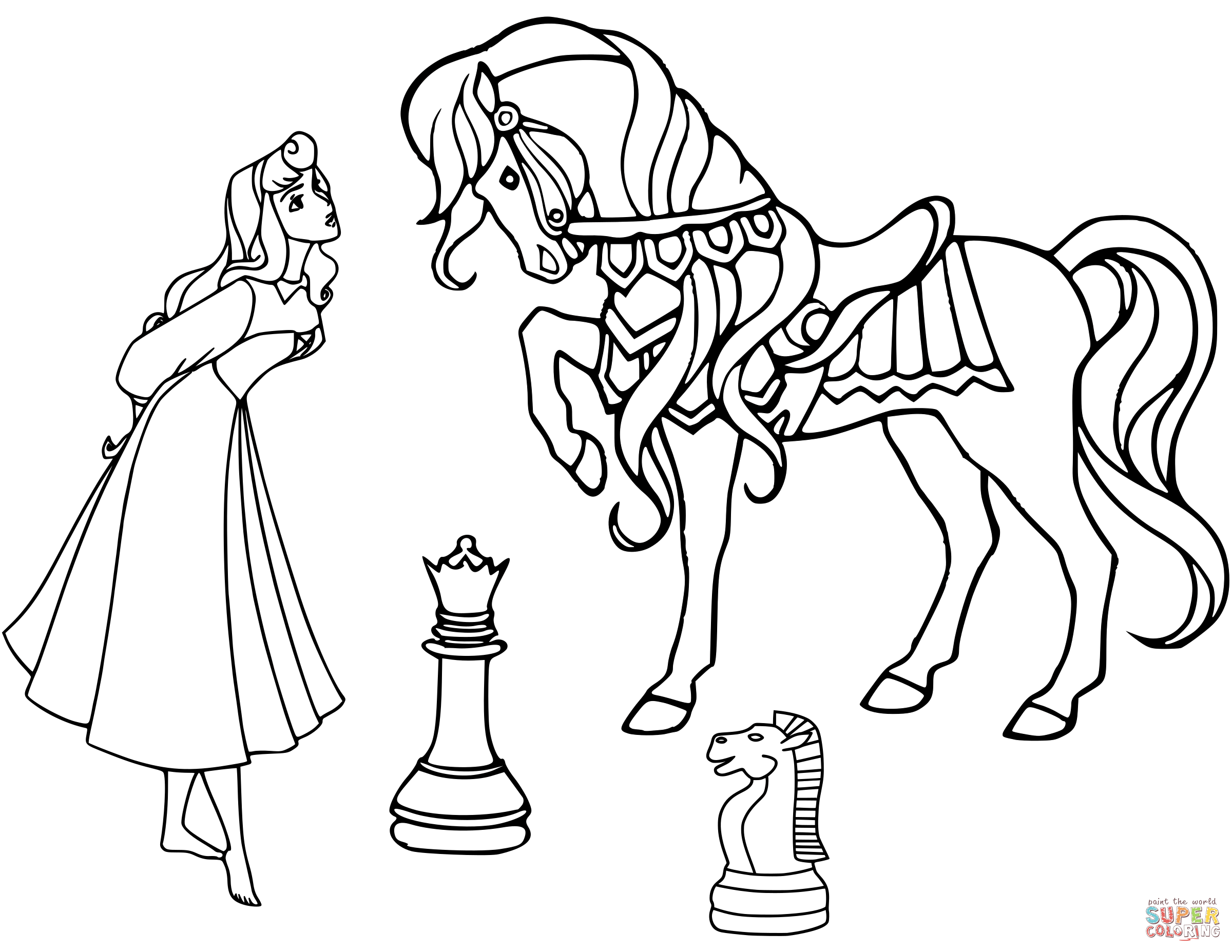2400x1855 Dama And Horse Chess Pieces Coloring Page Free Printable