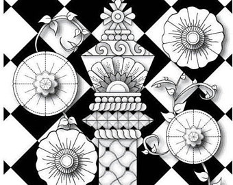 340x270 Fantasy King Chess Piece With Flowers And Vines Coloring Page