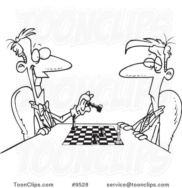 581x600 Cartoon Black And White Line Drawing Of Men Playing Chess