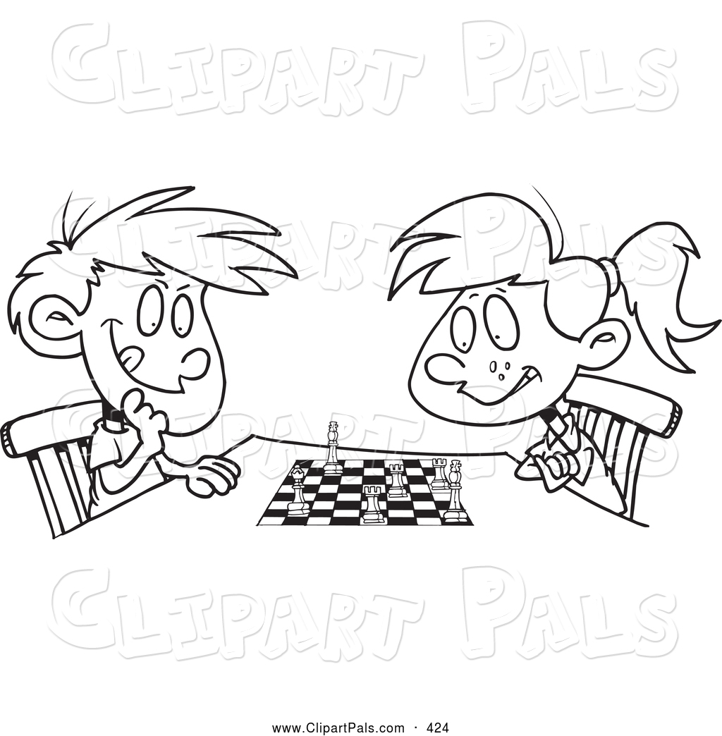 1024x1044 Pal Clipart Of A Black And White Boy And Girl Playing Chess By