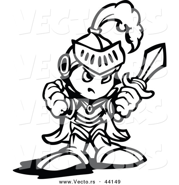 600x620 Vector Of A Tough Cartoon Knight Holding Up A Fist And A Sword