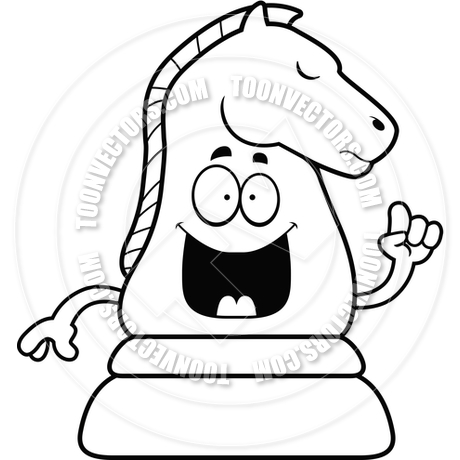 460x460 Cartoon Chess Knight Idea (Black And White Line Art) By Cory