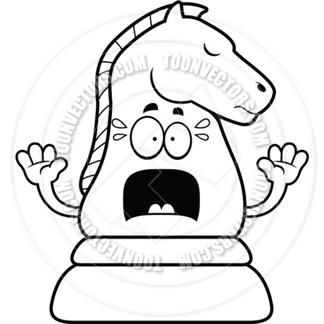 460x460 Cartoon Chess Knight Scared (Black And White Line Art) By Cory