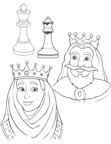 371x480 Queen And King Chess Pieces Coloring Page Free Printable
