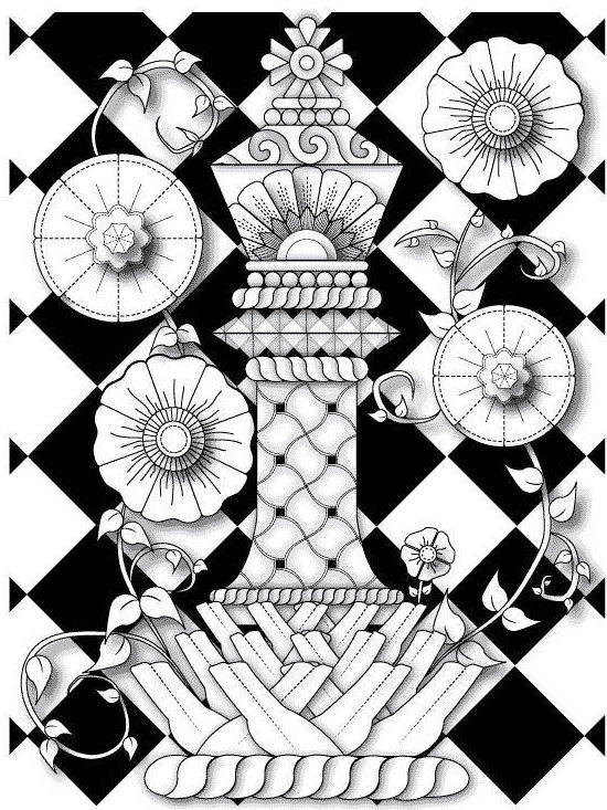 550x733 Fantasy King Chess Piece With Flowers And Vines Coloring Page