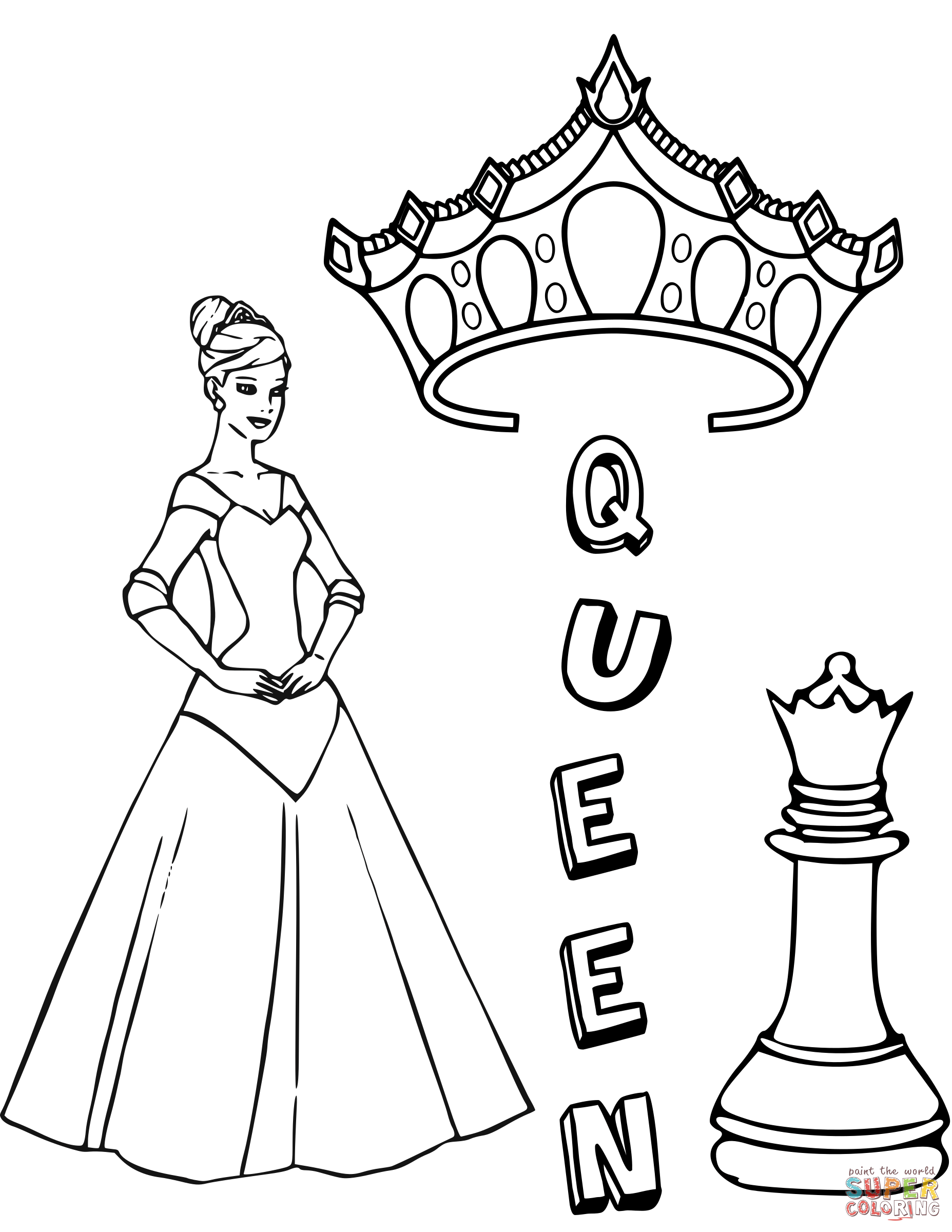 1855x2400 Queen Chess Piece Coloring Page Free Printable Coloring Pages