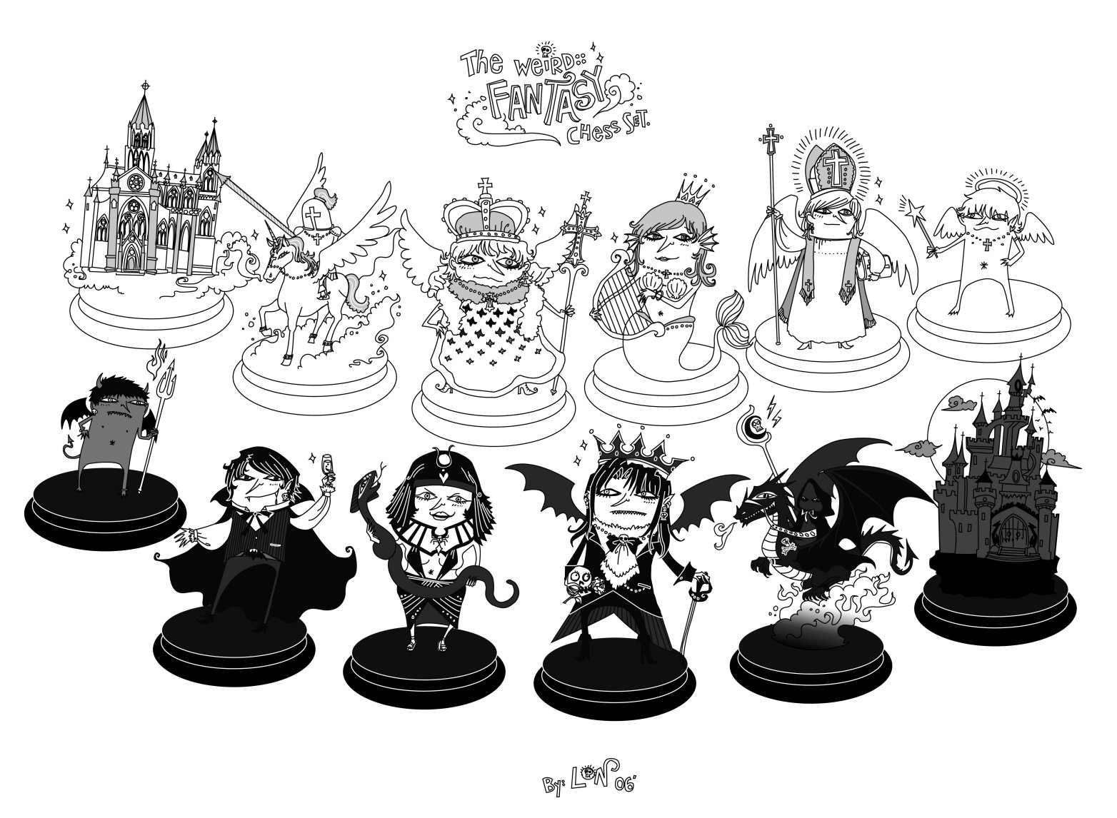 1564x1146 Weird Fantasy Chess Set By Monochrome Clown