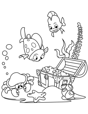 371x480 Treasure Chest On The Bottom Of The Sea Coloring Page Free