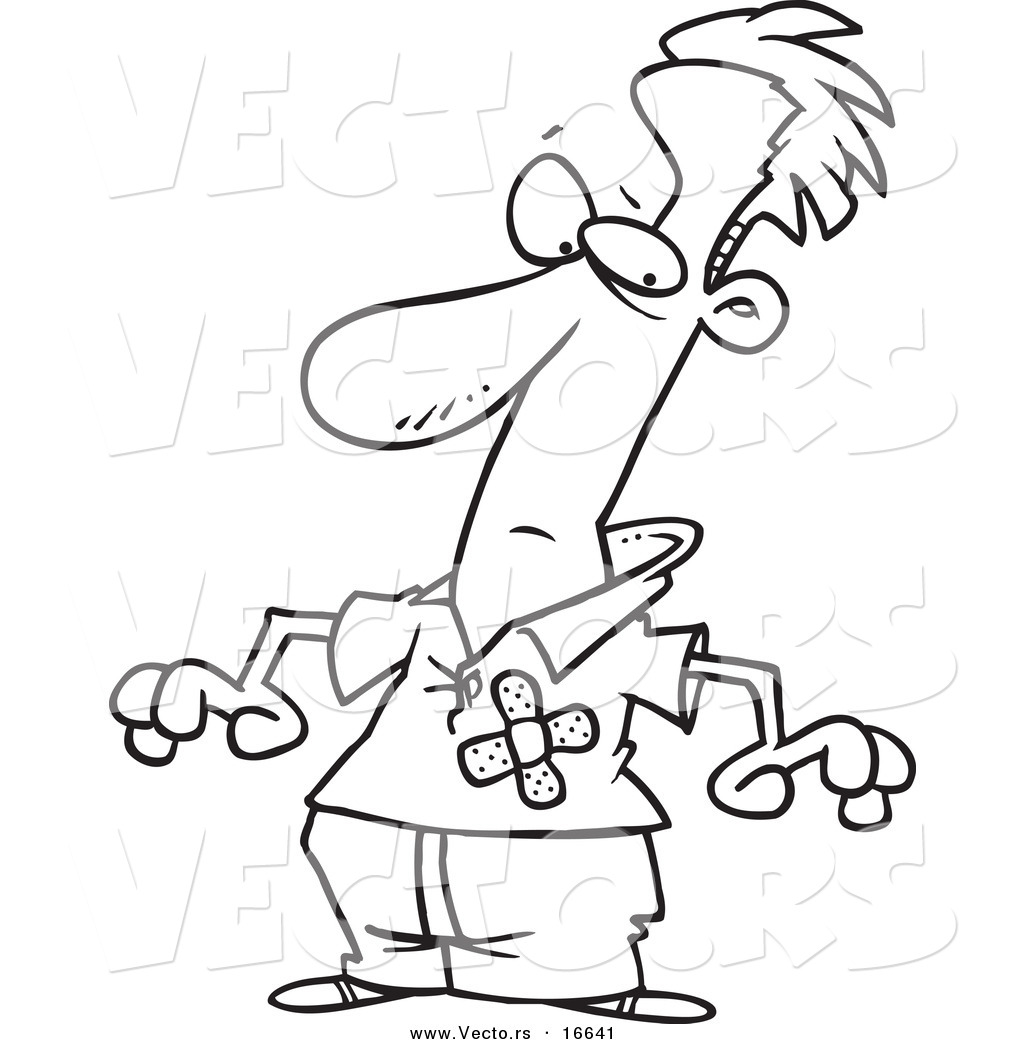 1024x1044 Vector Of A Cartoon Man With Bandages Over His Chest