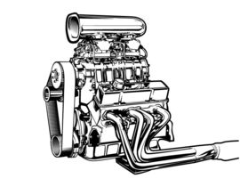270x210 Line Art (Bampw) Vector Drawing Of A Supercharged Chevy Engine