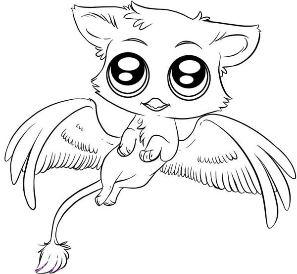 600x555 Cute Gryphon Chibi Drawing Coloring Page