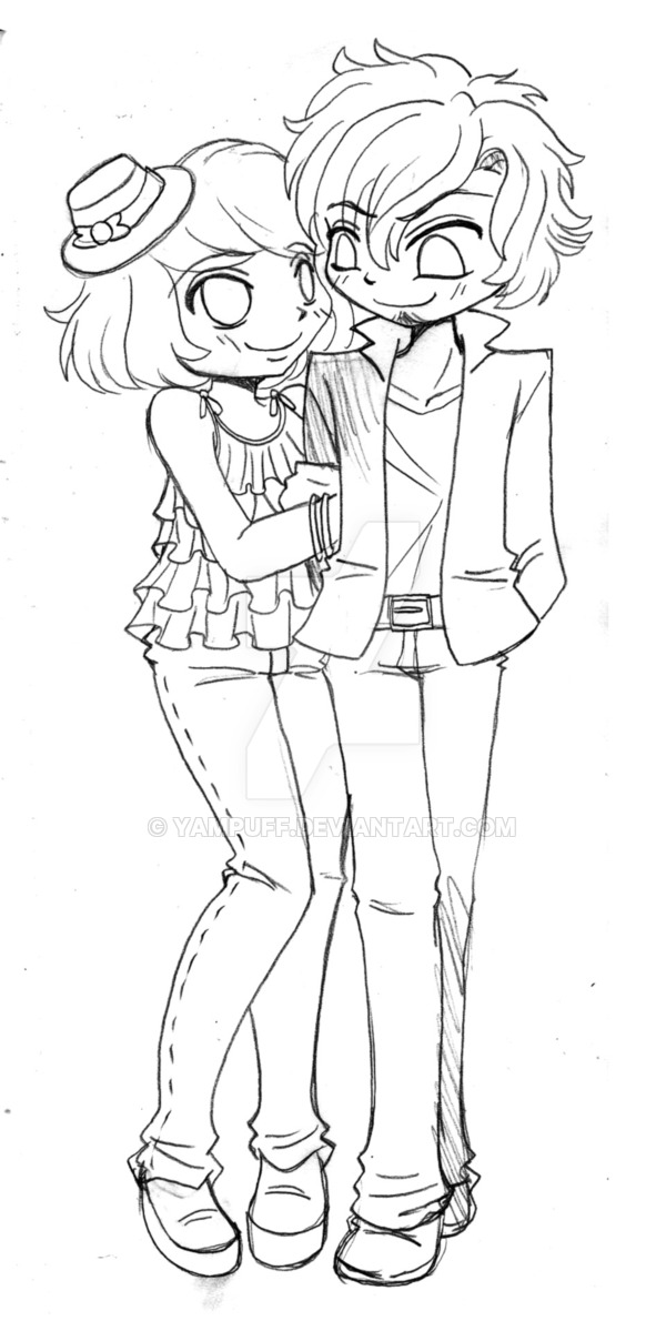 600x1190 Chibi Couple Commission Sketch By Yampuff