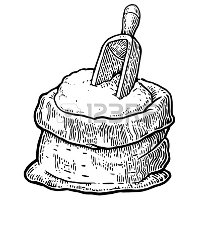 439x450 Sack With Coffee Beans With Wooden Scoop. Hand Drawn Sketch Style