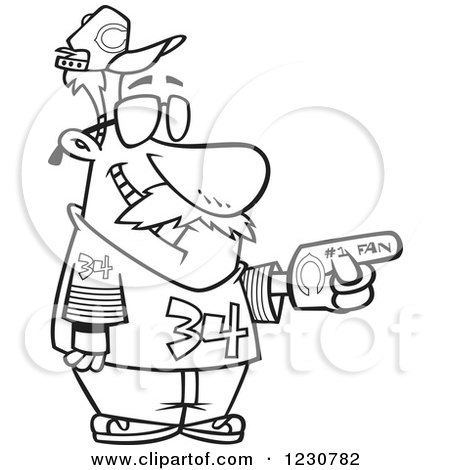 450x470 Clipart Of A Line Art Cartoon Chicago Bears Football Fan Man All