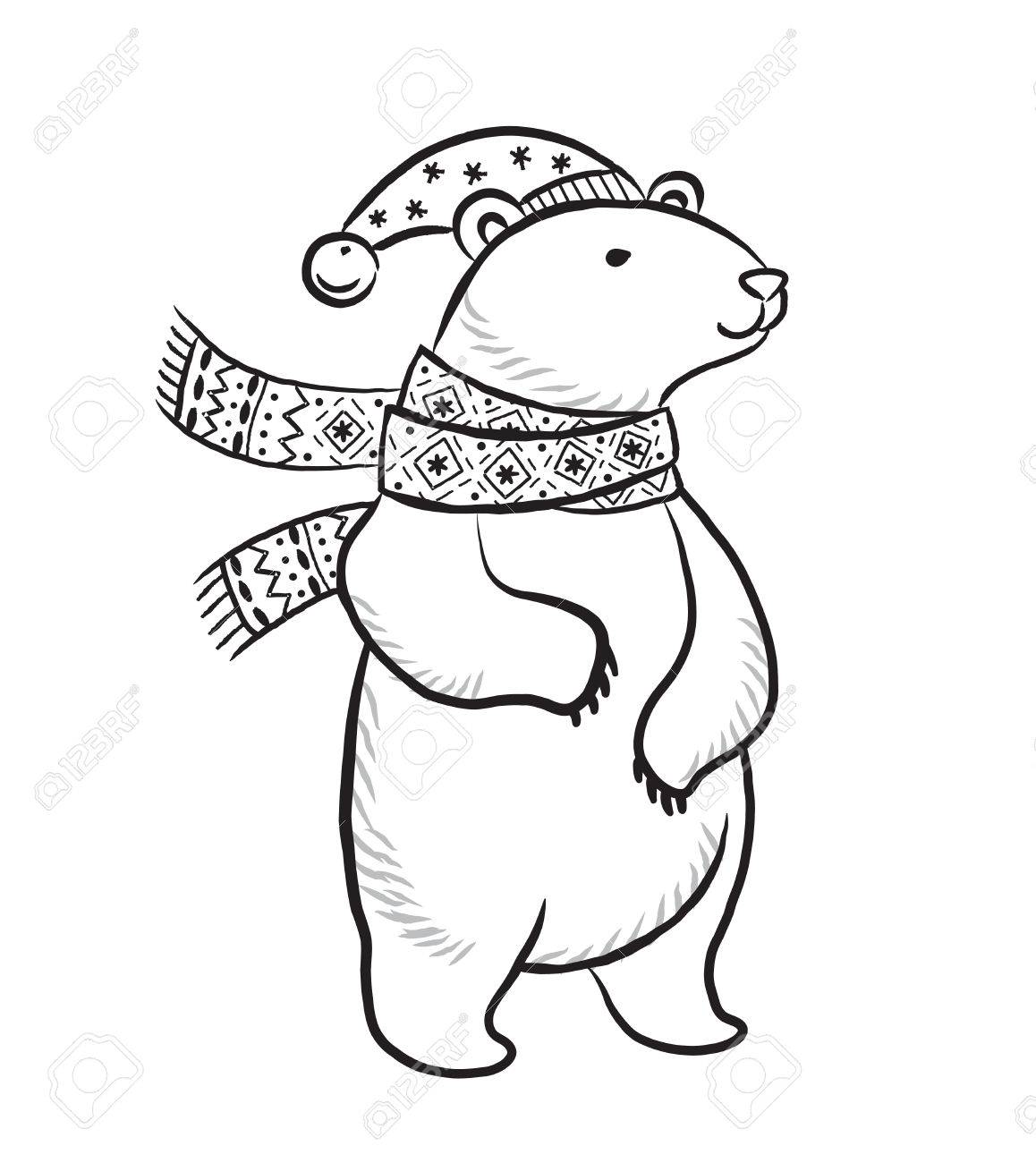 1158x1300 Hand Drawn Outline Print With Polar Bear In Winter Scarf