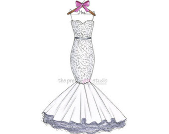 340x270 Custom Wedding Dress Drawing Bridal Illustration Ink Wedding