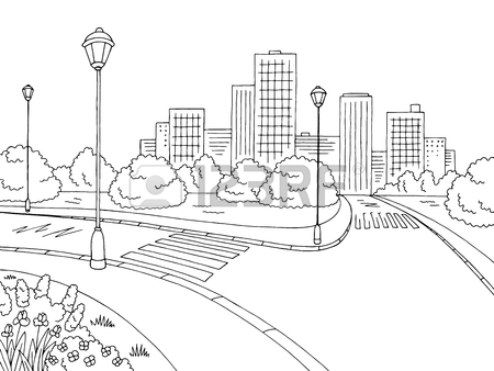 450x338 Park Lake Graphic Black White Landscape Sketch Illustration Vector