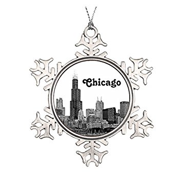 355x355 Chicago Skyline Etched Ceramic Round Christmas