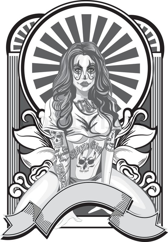 555x800 Vector Illustration Of A Beautiful Woman.chicano Tatoo Style