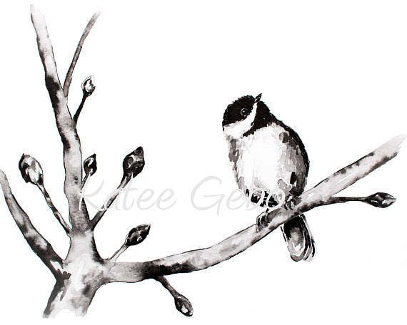 570x456 Chickadee Painting Digital Bird Print Printable Digital