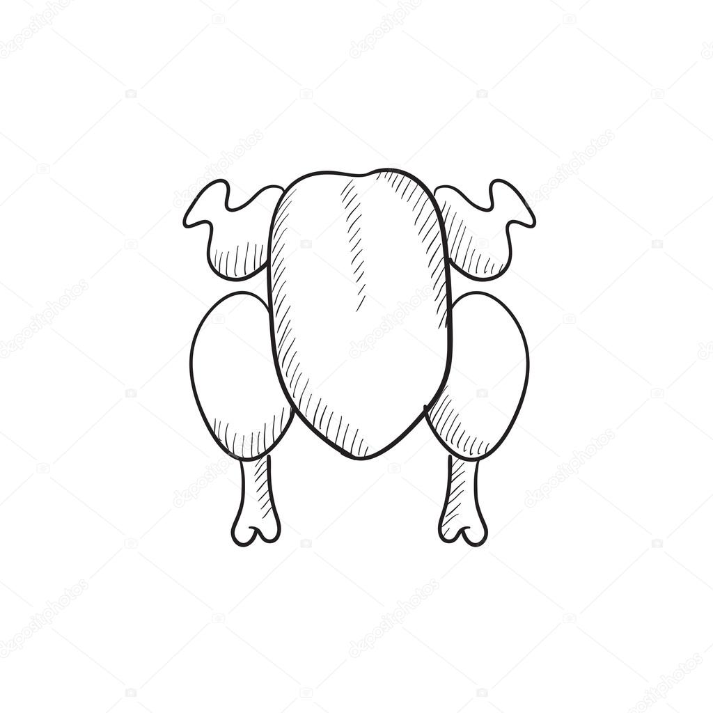 1024x1024 Raw Chicken Sketch Icon. Stock Vector Rastudio
