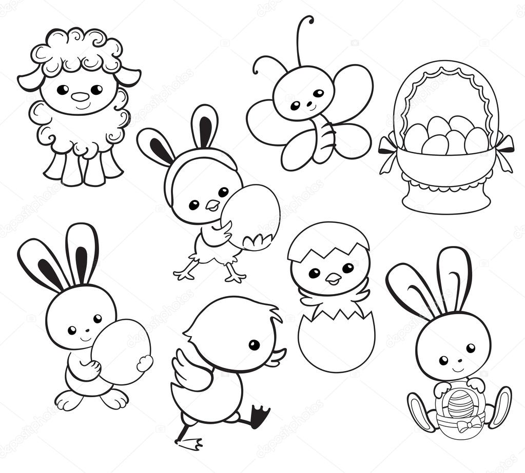 1023x923 Happy Easter Holiday Illustration With Cute Chicken, Bunny, Duck