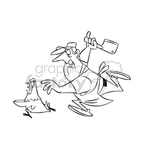 300x300 Royalty Free Chuck The Cartoon Butcher Chasing A Chicken Black
